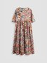 Loose Casual Floral Short Sleeve Woven Dress