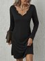 Sexy Solid V neck Long Sleeve A-line Knitting Dress