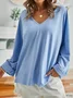 Casual V Neck Cotton-Blend Long Sleeve Tunic T-Shirt