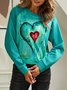 Casual Heart Long Sleeve Round Neck Printed Top Sweatshirt