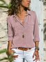Women Fashion Turn Down Collar Solid  V Neck Long Sleeve Blouse