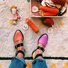 Buckle Color block Sandals Flats