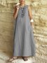 Casual Sleeveless Round Neck Solid Maxi Dress With Pockets