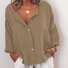 Women Casual Solid V Neck Cotton Long Sleeve Buttoned Tunic Top