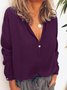 Casual V Neck Solid Buttoned Blouse