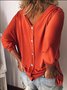 Fashion Solid V Neck Long Sleeve Buttoned T-shirt