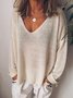 Woman Plus Size Casual V Neck Cotton-Blend Long Sleeve T-shirt