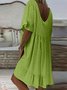 Vintage Short Sleeve V  Neck   Weaving Dress