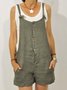 Plus Size Denim Casual Overalls Solid Sleeveless Pockets Suits Jeans