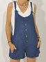 Plus Size Denim Casual Overalls Solid Sleeveless Pockets Suits Jeans