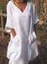 Plus Size V Neck Solid Cotton Half Sleeve Causal Summer Dress