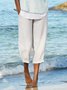 Loose Linen White Cotton Solid Casual Pants