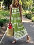 Women Boho Holiday Graphic Linen Maxi Dresses