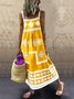 Women Boho Holiday Graphic Linen Maxi Dress