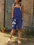Women Floral Print Denim Short Jumpsuit Jeans Overalls