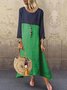 Women Khaki Long Sleeve Casual Linen Maxi Dress