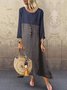 Women Khaki Long Sleeve Casual Linen Maxi Dress