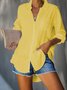 Solid Casual Cotton-Blend Shirt Collar Tunic Blouse