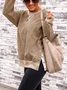 Cotton-Blend Solid Long Sleeve Casual Tunic T-Shirt