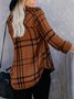 Brown Casual Long Sleeve V Neck Blouse
