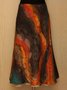 Orange Vintage Color-Block Cotton-Blend Ombre/tie-Dye plus size Skirt