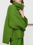 Green Turtleneck Knitted Casual Solid Sweater