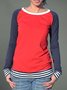 Red Casual Striped Printed Crew Neck Plus Size Shirts