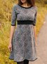 Grey Floral Crew Neck Half Sleeve Plus Size Knitting Dress