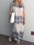Crew Neck Loose Vacation Cotton Batwing Sleeve Maxi