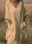 Plus Size V Neck Solid Cotton Half Sleeve Causal Summer Dress