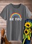 Vintage Short Sleeve Rainbow Letter Printed Plus Size Casual Tops