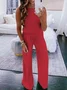 Solid Sleeveless Casual Jumpsuit