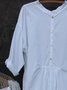 Long Sleeve Cotton-Blend Plain Weaving Dress