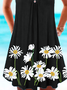 Black A-Line Boho Floral-Print Knitting Dress