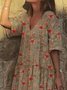 Vintage Women Short Sleeve V Neck Floral Printed Casual Weaving Dress