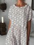 Light Gray Round Neck Printed Short Sleeve Weaving Dress