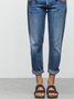 Blue Denim Washed Casual Patchwork Jeans
