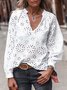 White V Neck Patchwork Casual Tops