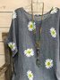 Floral Printed Casual Crew Neck Cotton-Blend Tops
