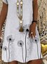 Casual vintage dandelion printed short sleeve V-neck dress
