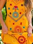 Vintage Sleeveless Boho Floral Geometric Plus Size Casual Weaving Dress