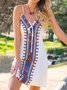 Vintage Sleeveless Boho Floral Geometric V Neck Plus Size Casual Weaving Dress