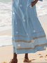 Blue V Neck 3/4 Sleeve Casual Weaving Dress