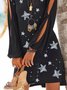 Black Cotton Printed Star Casual Cutout Patchwork Weaving Dress