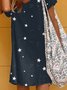 Deep Blue Casual Floral-Print V Neck Short Sleeve Weaving Dress