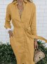 Plus Size Casual Buttoned Long Sleeve Pockets Weaving Dress