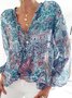 White Printed Long Sleeve Patchwork Shirts & Tops