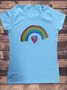 Vintage Short Sleeve Rainbow Heart Printed Crew Neck Plus Size Casual Tops