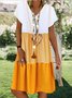 Women's V Neck Short Sleeve Cotton-Blend Weaving Dress