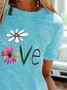 Vintage Short Sleeve Statement Floral Letter Printed Crew Neck Casual Top